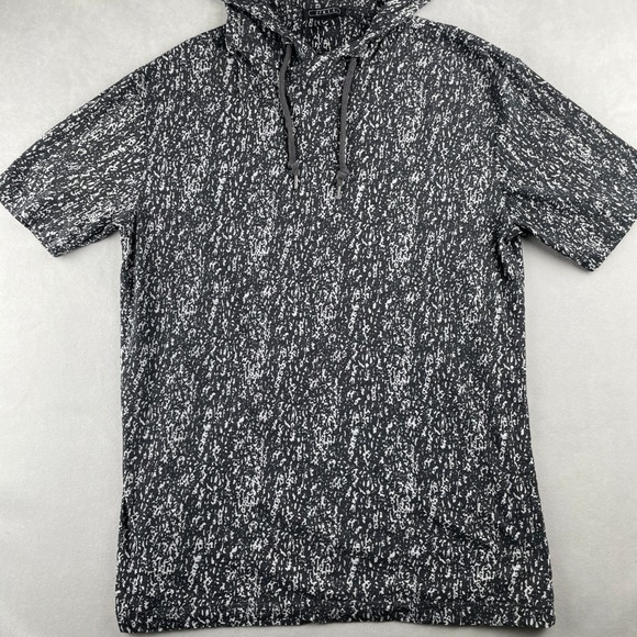 21 Men Short Sleeve Hoodie Abstract Black Print Hooded T Shirt Mens S Streetwear - Picture 4 of 10